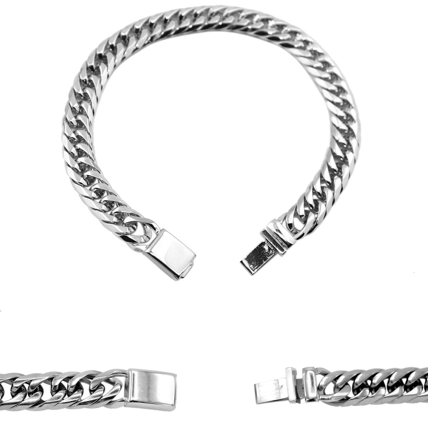 8mm Stainless Steel Cuban Link Chain and Bracelet L (8.5-9) / Silver