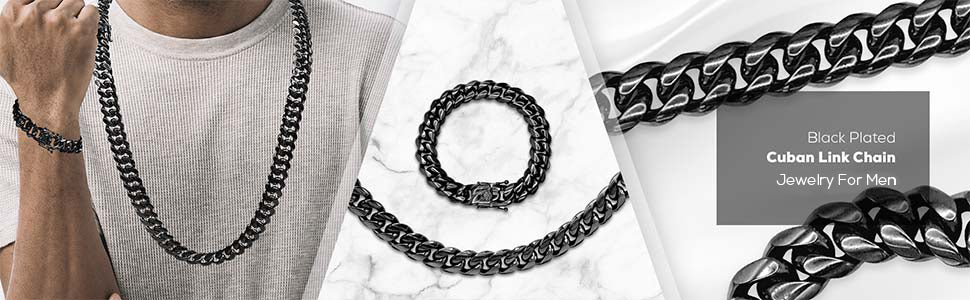 Mens black necklace & bracelet set,woven leather & steel,5 sizes,high  quality | eBay