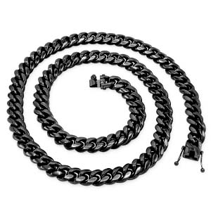 ROWIN&CO Jewelry Huge 32mm Mens Chunky Bracelet Black Heavy Sturdy 316L Stainless Steel Cuban Chain, 9.5 Inch/10.5 Oz