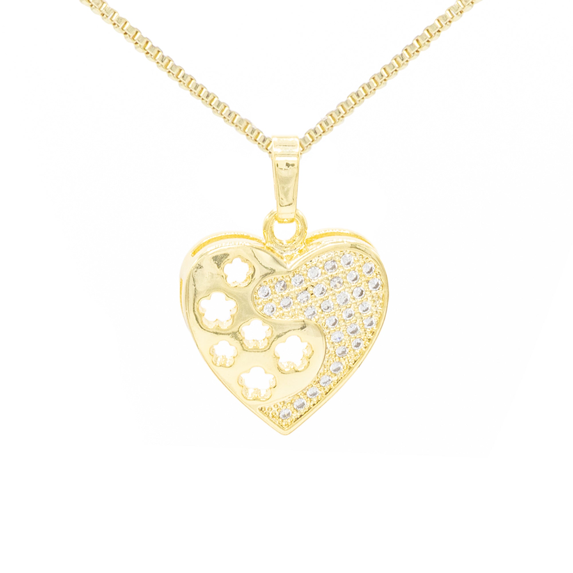 Beberlini CZ Heart Pendant 14K Gold Filled Charm Necklace Set Cuban Link Box Rope Chain Lobster Clasp Fashion Cubic Zirconia Jewelry Gift Women Girls