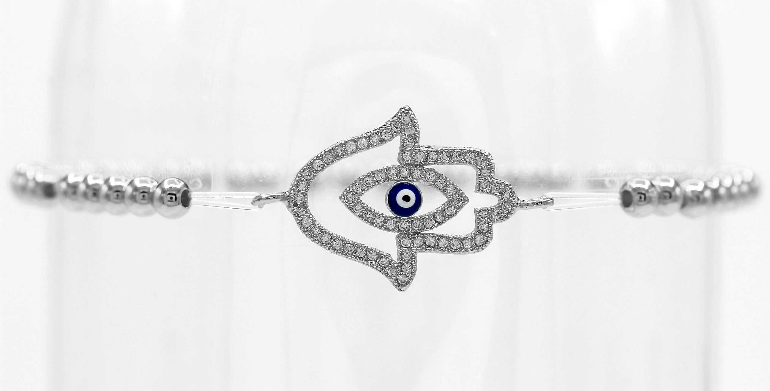 Evil Eye Brass Flower Charm Bracelet Silvertone