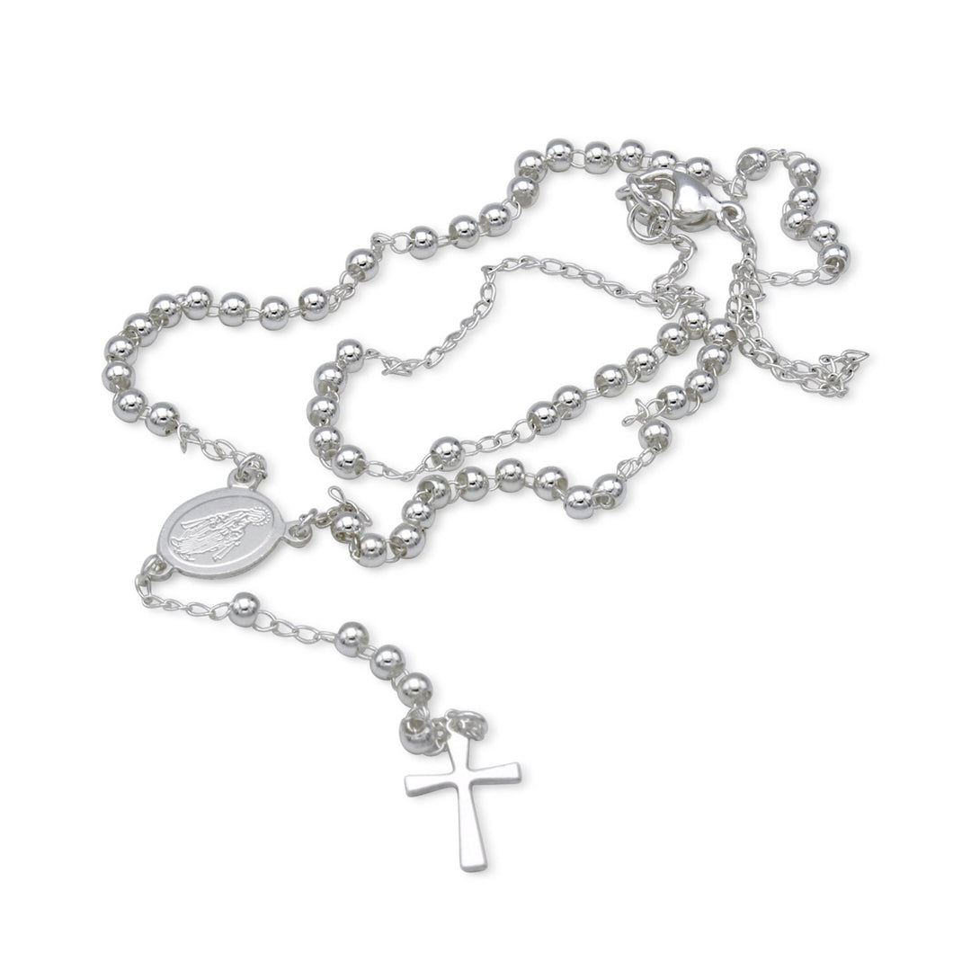 Traditional Silver Rosary Necklace Five Decade Catholic Prayer Beads 3