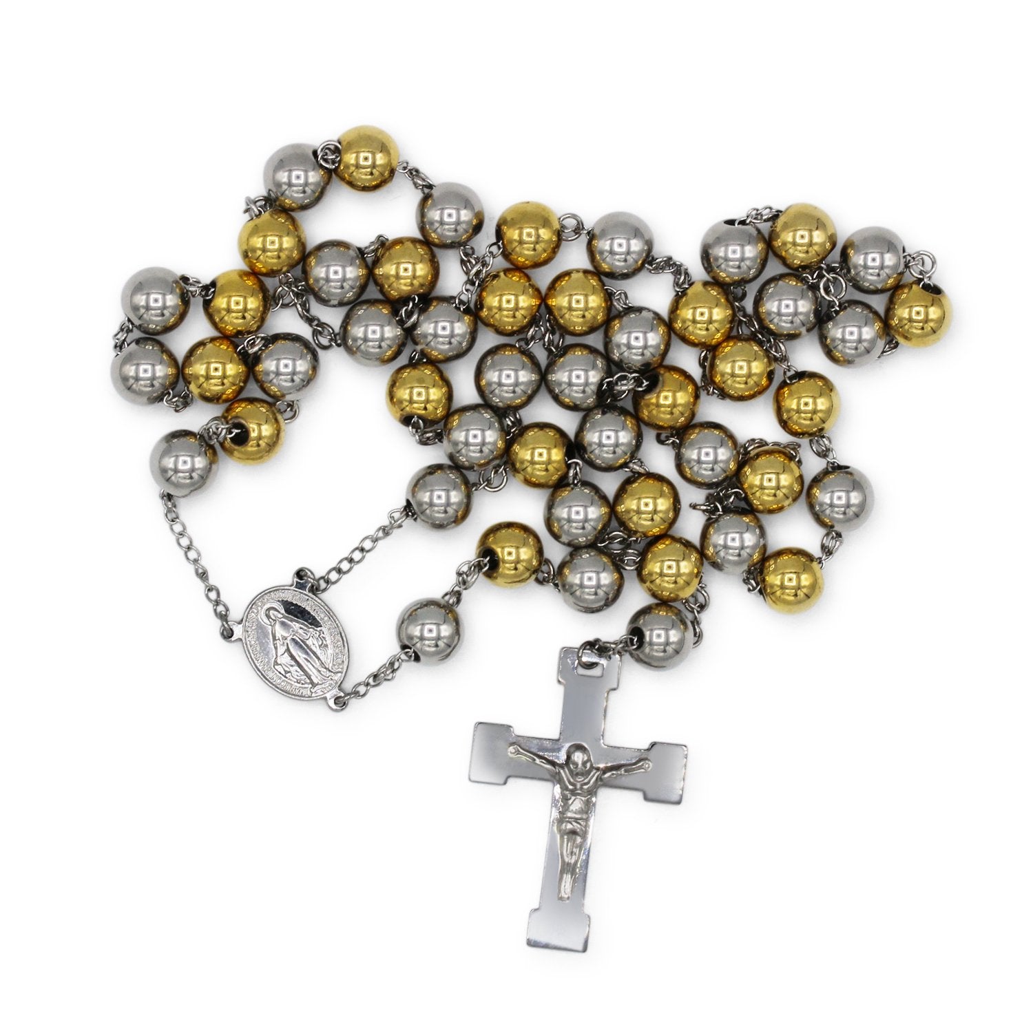 Cross Charm Rosary Necklace Set 