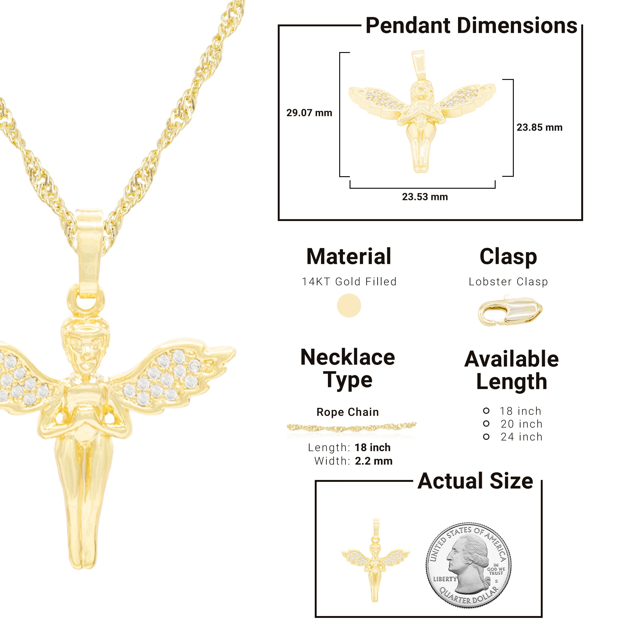 Angel Charm Curb Chain Necklace