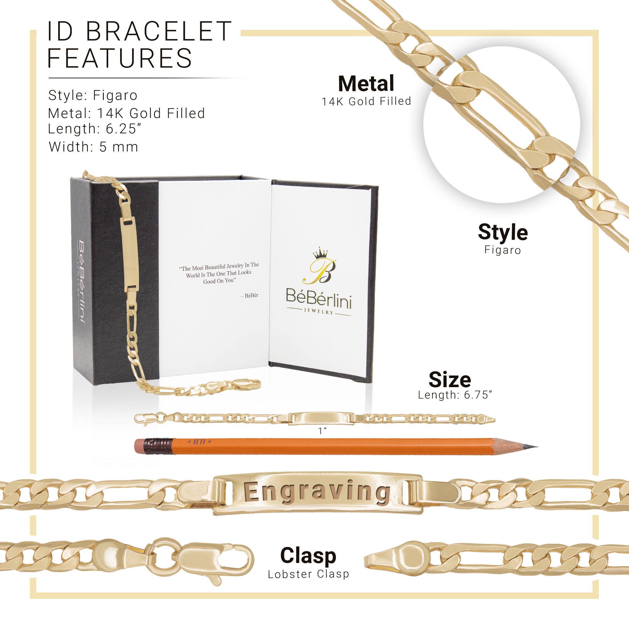 Figaro Chain Engraveable Bracelet