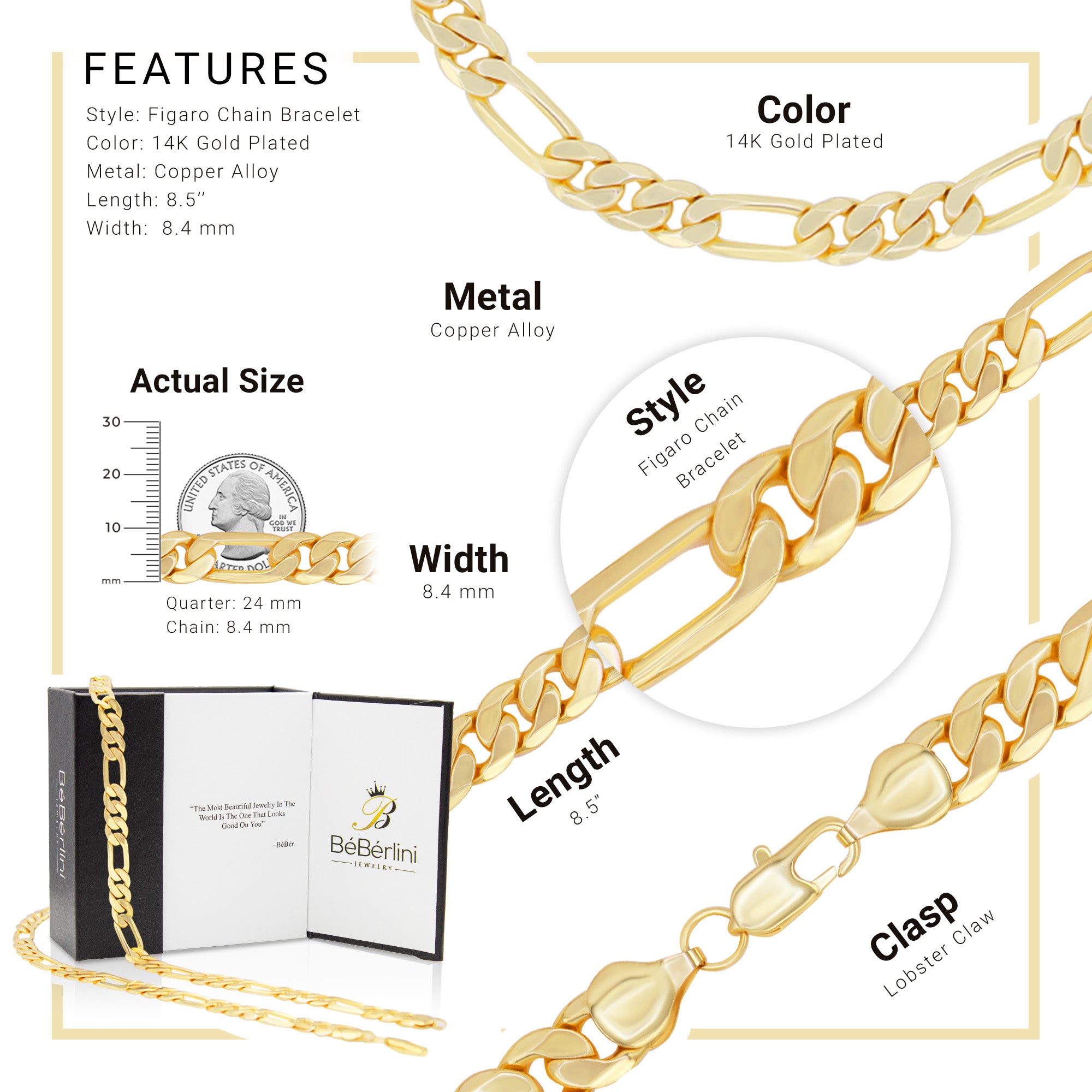 Figaro Bracelet 14K Gold Filled Jewelry