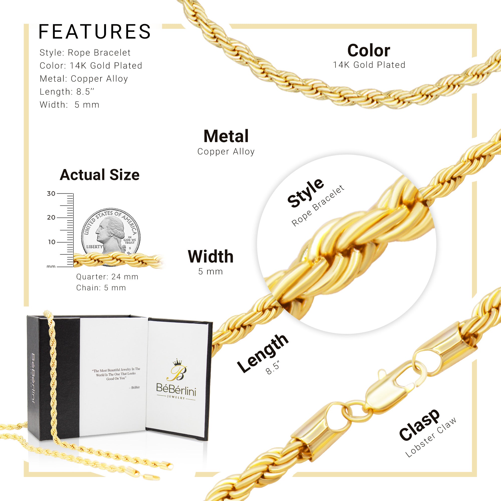 Rope Bracelet 14K Gold Filled Jewelry