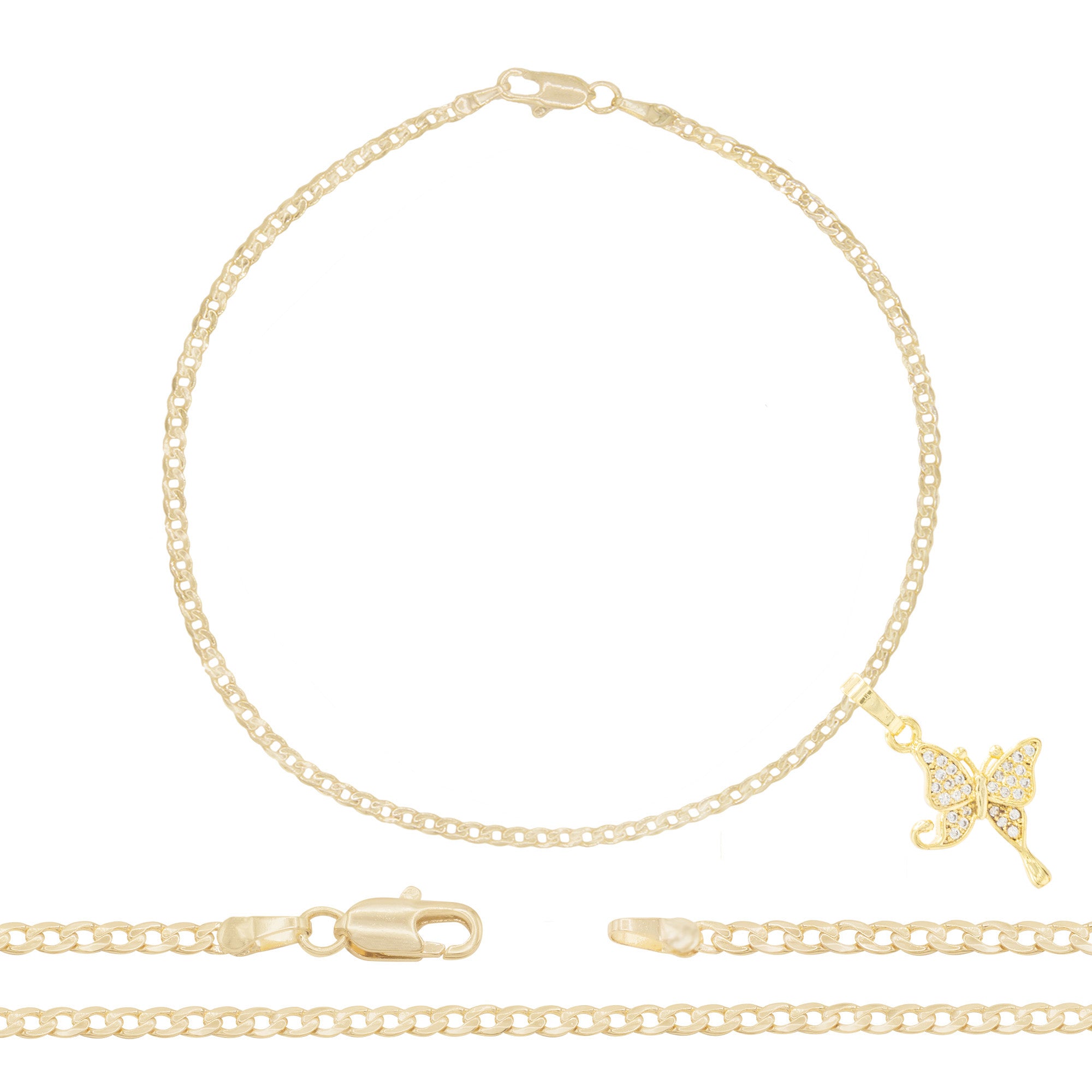 Butterfly Pendant Curb Anklet Set