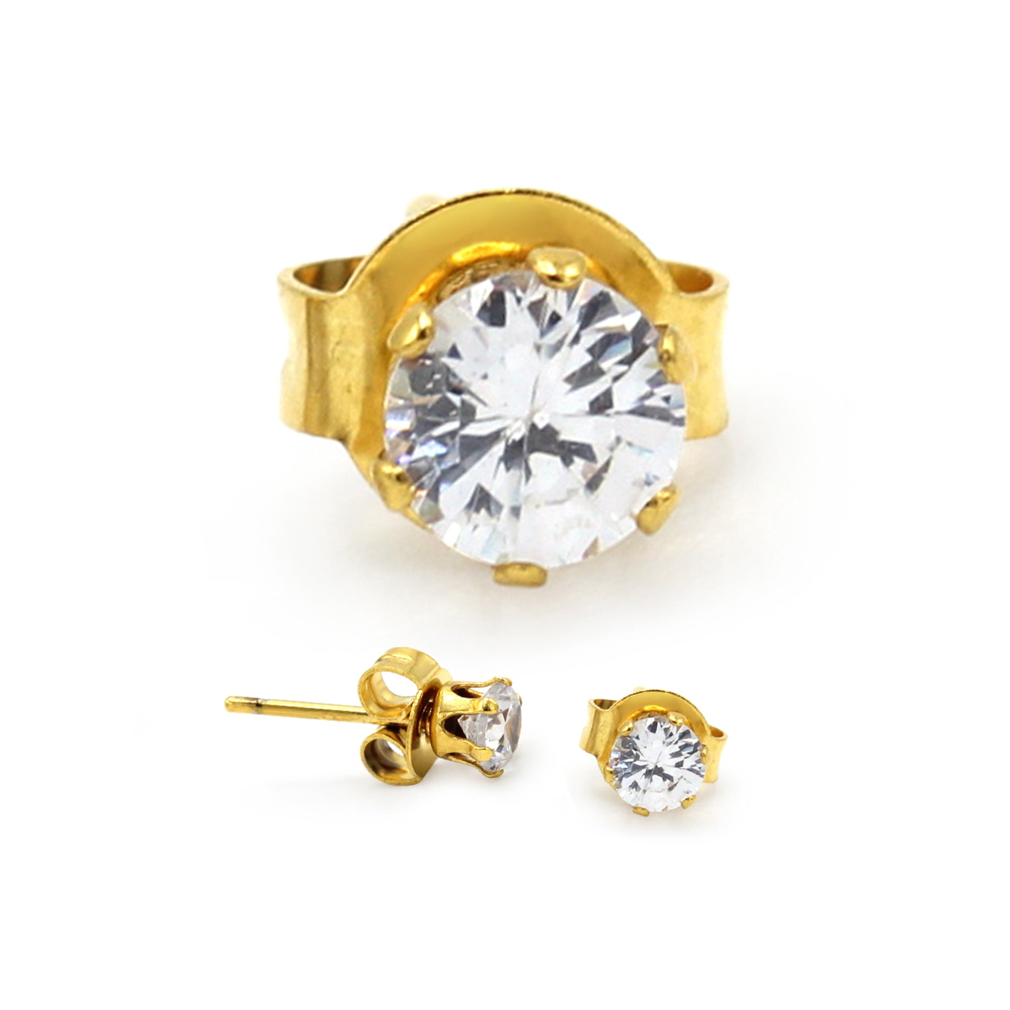 Stud Earrings Round Cubic Zirconia 14K Gold Plated Stainless Steel CZ 3 -  10 mm – BéBérlini Jewelry