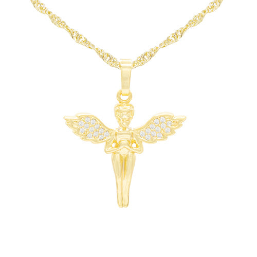 14K Gold Filled Angel Pendant Curb Necklace Set
