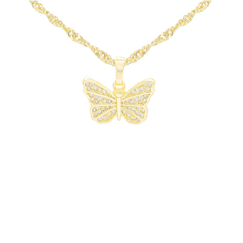 14K Gold Filled Butterfly Pendant Curb Necklace Set