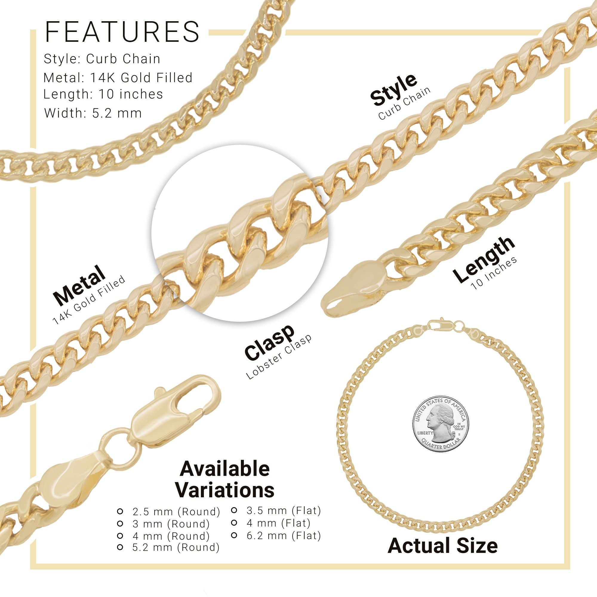 14K Gold Filled Cuban Link Chain Anklet Gift Box
